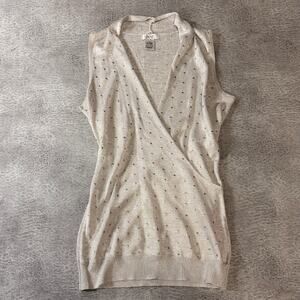 Cache Y2k Gray Studded Sleeveless Blouse
